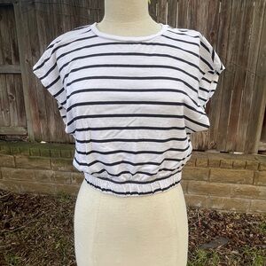 Zara Navy and White Striped Crop Top Coastal Nautical